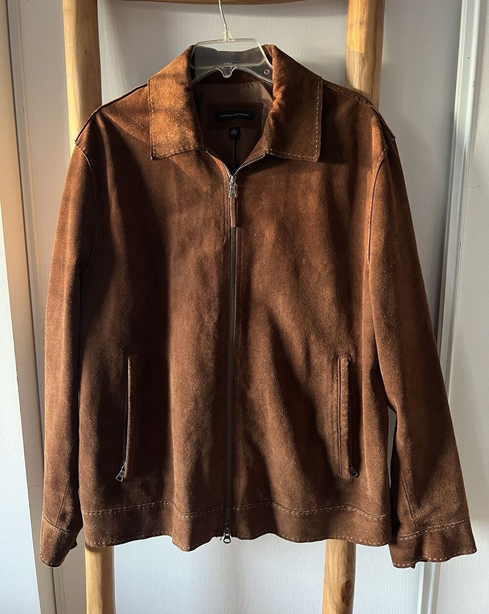 Banana Republic Men's Brown Genuine Suede Full Zip Lined Jacket w/ Pockets Large